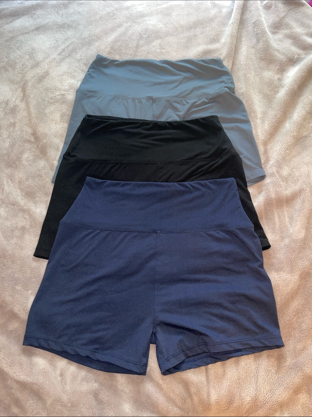 Amazon 3-Pack Women's High-Waist Bike Shorts Trio - Navy, Black, Light Gray